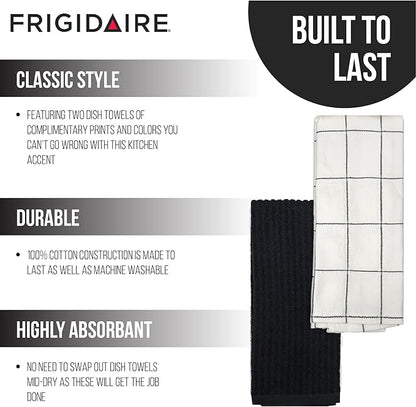 Frigidaire Carmen 2-Piece Cotton Kitchen Towel Set-Black and Square Print