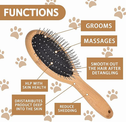 DC QZHMKJ PET Dog Cat Brush, Pet Brushes for Dogs Pet Slicker Brush with Bamboo Handle for Dogs and Cats Long Hair Pets Grooming Comb for Removing Shedding