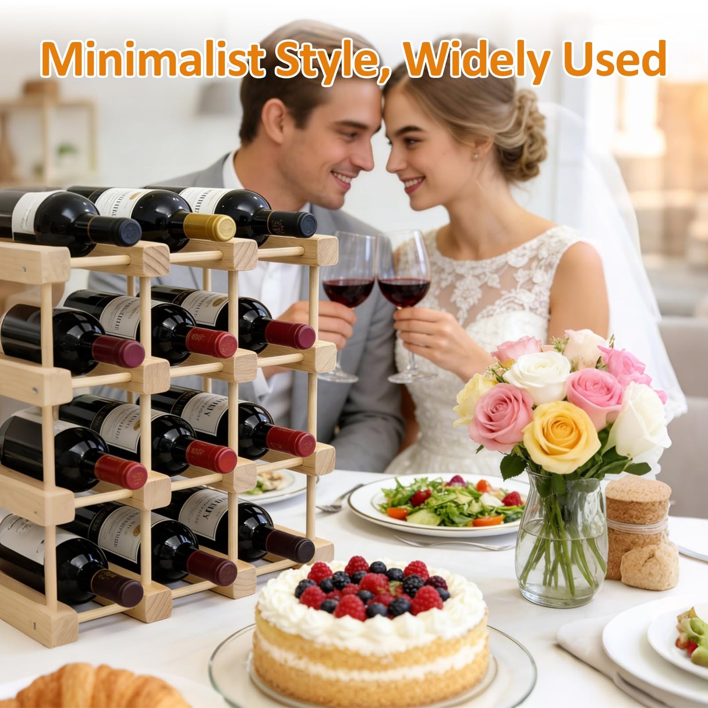 Petyoung 12 Bottle Stackable Wooden Wine Rack, Modular Wine Storage Rack with Rubber Hammer, Inside Cabinet and Countertop Wine Bottle Holder, Table Wine Organizer for Kitchen Restaurant Bar