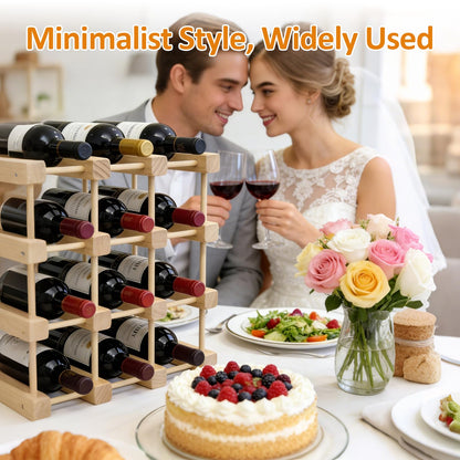 Petyoung 12 Bottle Stackable Wooden Wine Rack, Modular Wine Storage Rack with Rubber Hammer, Inside Cabinet and Countertop Wine Bottle Holder, Table Wine Organizer for Kitchen Restaurant Bar
