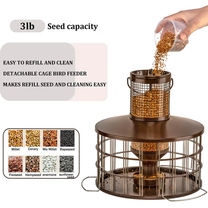 Upgraded Squirrel Proof Bird Feeders, 3Lbs Capacity Caged Bird Feeder, Innovative DIY Starling-Proof, Flexible Adjustment of Grille Size, Caged Seed Tube Feeders Outside Hanging(Copper)