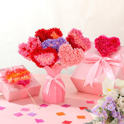 Glenmal 9097 Pcs/24 Set Valentine's Day Craft Kit Heart Shape Poke Art Flower Bouquet Kits with 9000 Tissue Paper Squares 48 Heart Paper Cut for Adults Valentine's Day Activities DIY Craft Supplies