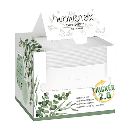 THICKER Dry Wipes 50 Count Disposable Face Towels 10x12" | Ultra Soft