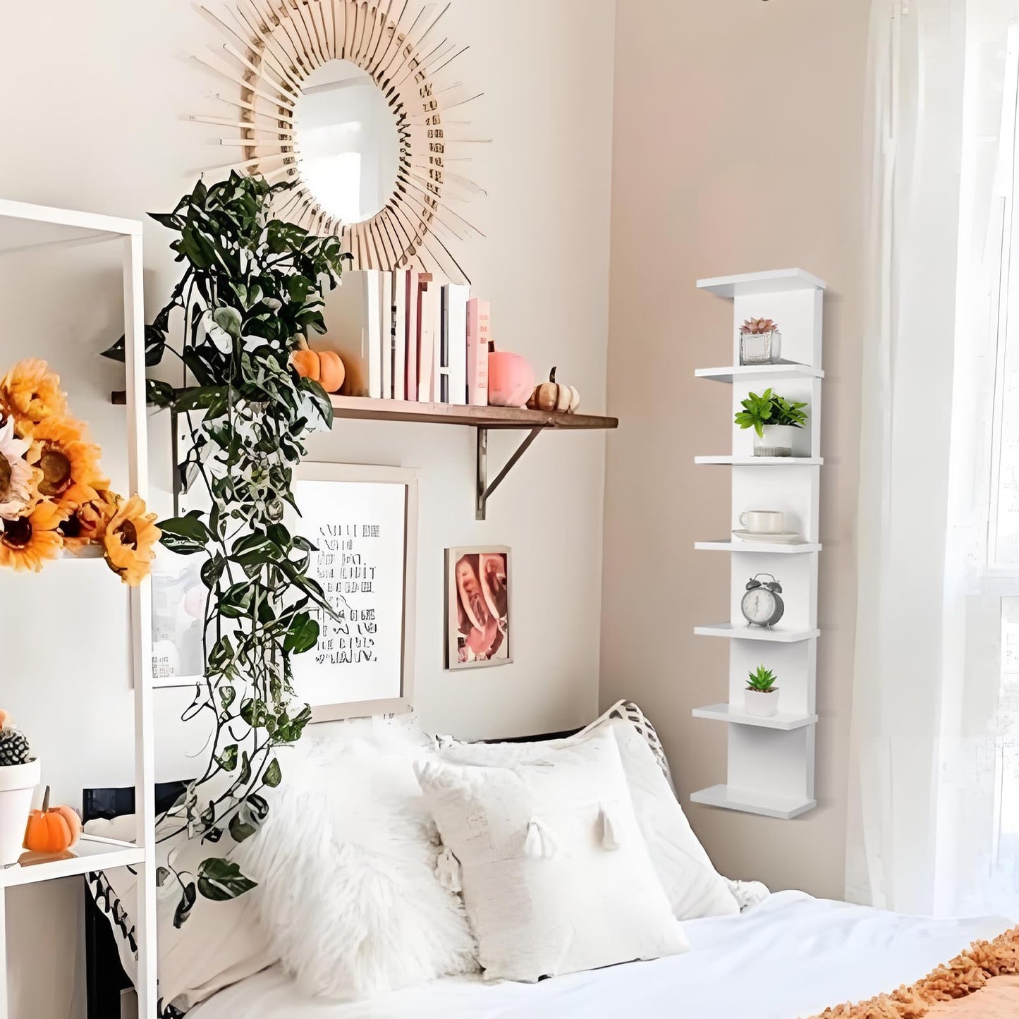 2 Pack 7 Tier Wall Shelf Unit - 43" Lack Floating Shelf, Compact Display Floating Shelf, Vertical Column Wall Decor Mount Floating Storage Organizer Tall Tower Shelf for Bedrooms, Living Rooms