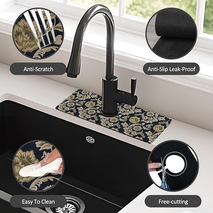 2PCS 15" X 5.5" Kitchen Sink Splash Guard Faucet Mat Floral Flower Super