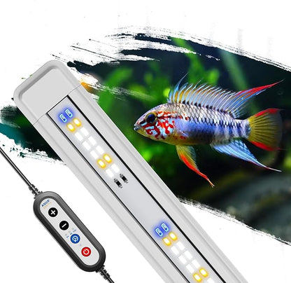 AQUASMITH Aquarium Light,Fish More Red Water is Not,Specific Full Spectrum Fish Tank Light,Comes with Two Mounting Brackets, Timing Function, Memory Feature, Adjustable Brightness, IP68 (14IN)