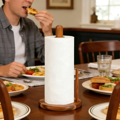 Onedeful Paper Towel Holder Countertop, Acacia Wood Kitchen Roll Holder with Anti-Slip Weighted Base, Paper Towel Stand for Kitchen Bathroom Dining Table Organize