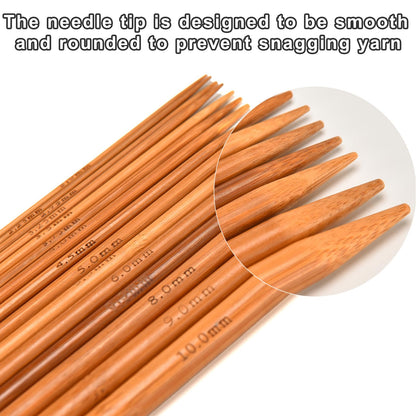 Double Pointed Knitting Needles Set,75 Pcs Wooden Bamboo Knitting Needles Kit,15 Sizes from 2.0mm-10.0mm,with Small Tools,Straight Wood Needles for Beginners,Making Sweater,Scarf,Sock,Weave