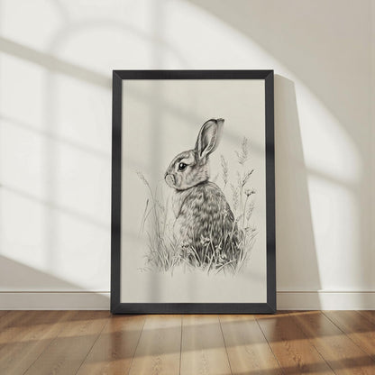 Wild Rabbit Wall Art, 12X16 Inch Black Framed Nature Wildlife Art Poster, Black And White Animal Canvas Print, Farmhouse Wall Decor For Living Room Bedroom Office Ready To Hang