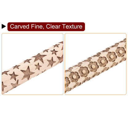 HARFINGTON 5pcs Wood Clay Roller 4"Lines Flower Paw Print Hexagon Star Pattern Rolling Pins Pottery Tools Wood Grain Texture Rollers for Clay Baking Dough Playdough DIY