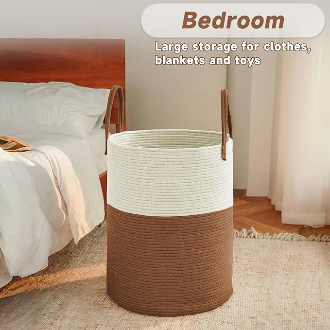 Large Woven Laundry Basket Hamper, 60L Cotton Rope Storage Bin