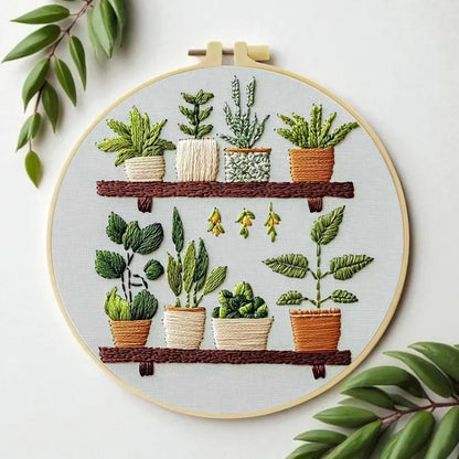 JINJUMEI Embroidery Kit for Beginners, Full Range Embroidery Kit for Adult, Green Plant Pattern Embroidery Kit for Beginners Include Embroidery Cloth Hoops Threads for Embroidery Beginners