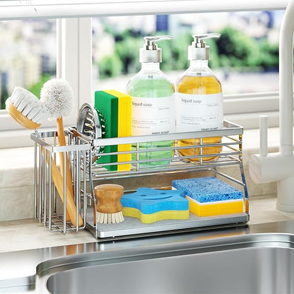 SWTYMIKI Kitchen Sink Caddy Organizer, 2 Tier Sponge Holder