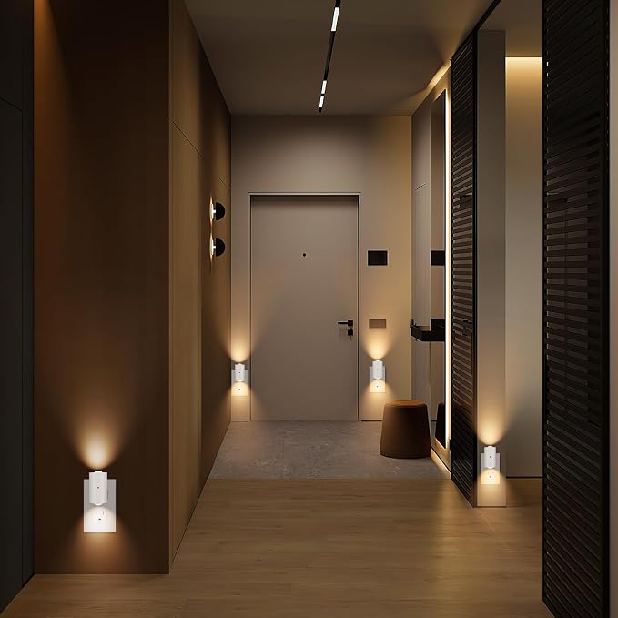 4 Pack Mini Dimmable LED Night Light, Plug-in Wall Light with Dusk to Dawn Auto On/Off, 180° Rotating Head, 3000K Soft White, 0-200 LM for Nursery, Hallway, Bathroom,Bedroom