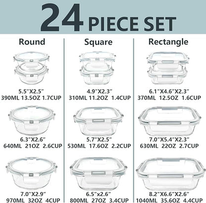 12 Pack Glass Lunch Meal Prep Containers