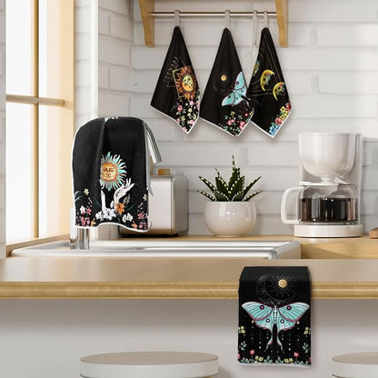 Boyiee Set of 6 Witchy Kitchen Towels Boho Tea Towels Absorbent Mushroom Floral