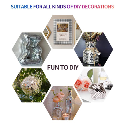 18000 PCS Silver Mini Square Disco Tiles, 5 x 5 mm Self-Adhesive Mirror Mosaic Tiles，Glass Mosaic Stickers for Vases, Cups, Home Decoration