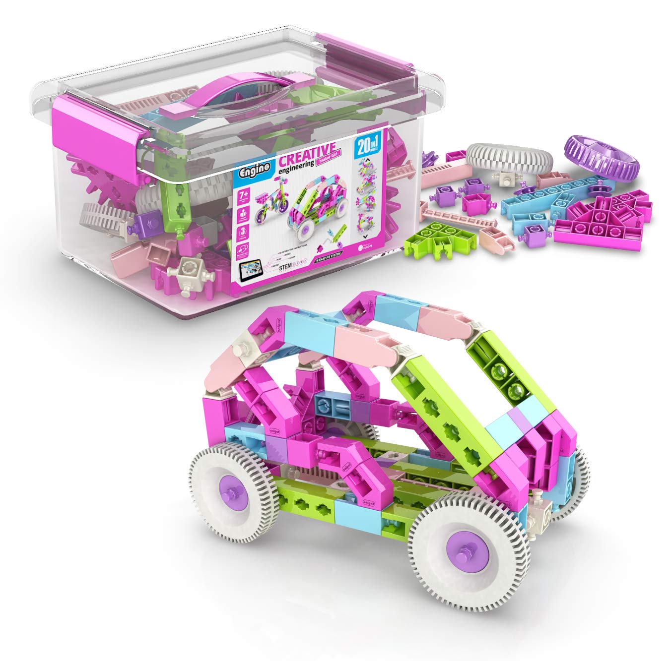 Engino Maker Girl, 20-Model Set, Engineering Kit for Girls 7+, STEM Building Toys, Educational Set, Engaging STEM Toys, Sparks Creativity, Gift for Girls