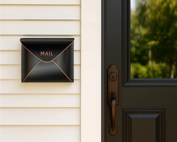 NACH Black Mailbox Wall Mount, 11.5 x 9 x 4.5 inch Wall Mount Mailboxes for Outside, Waterproof Mailboxes for Outside - Envelope Mailbox