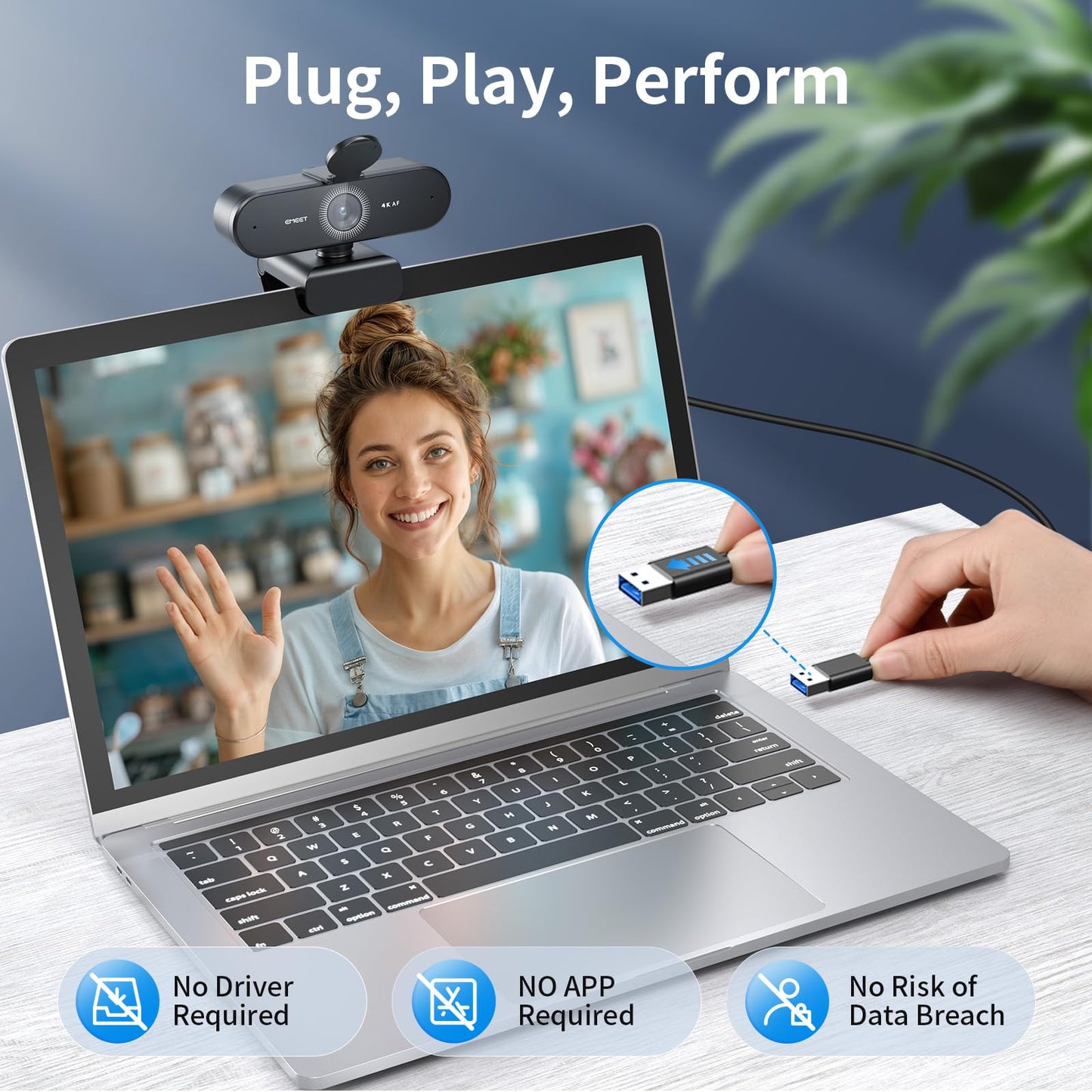 EMEET NOVA 4K Webcam for PC - Ultra 4K HD, PDAF Autofocus, Dual Omnidirectional Mics, 73° FOV, Auto Light Correction, USB-A, Privacy Cover, Ideal for High-End Business Meetings&Live Streaming