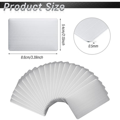 Tandefio 50 Pcs 304 Stainless Steel Metal Business Cards 3.4 x 2.1 Inch Laser Engraving Stainless Blank Steel Card for House Office Customer DIY Gift(0.5 mm Thickness)