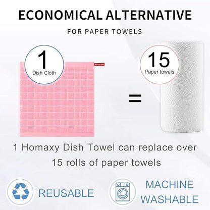 Homaxy 100% Cotton Terry Kitchen Dish Cloths, Ultra Soft and Absorbent Dish
