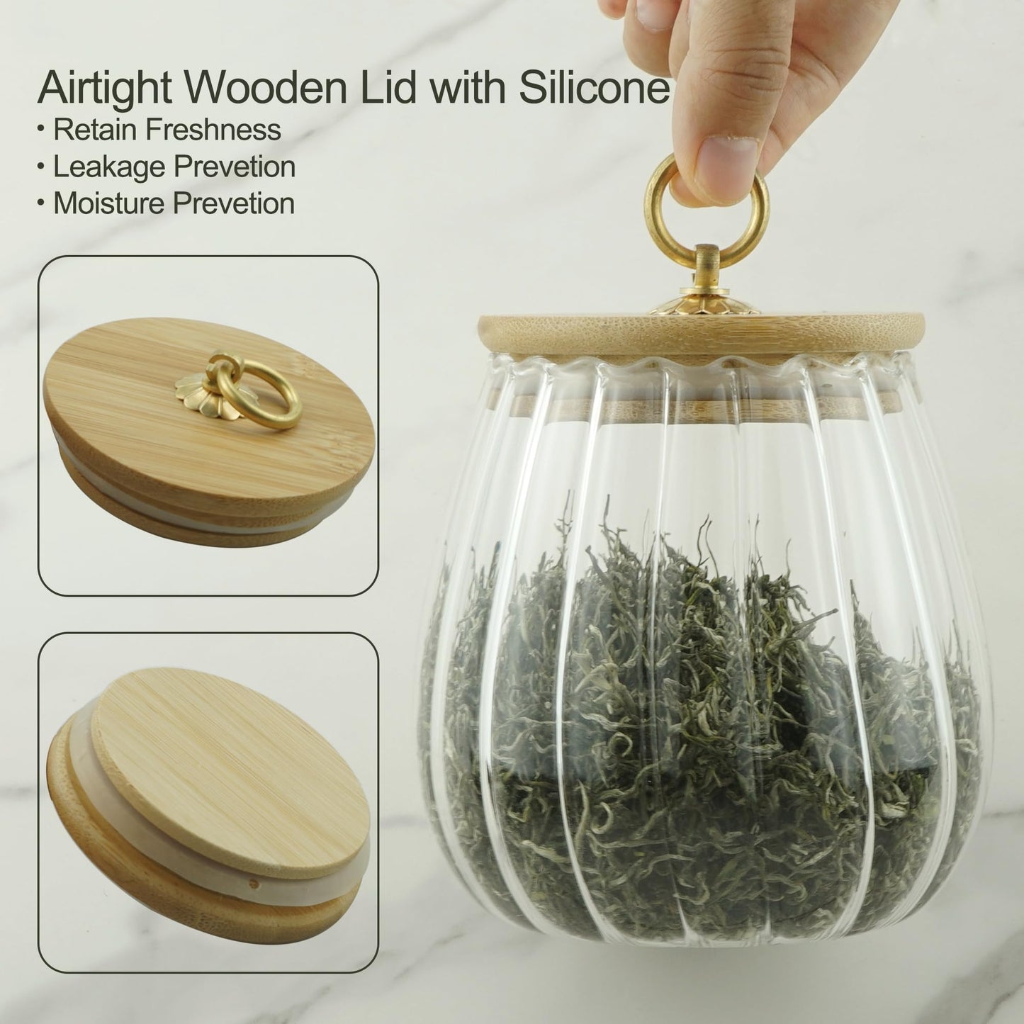 LUATSDAR Clear Glass Jar Coffee Canister, Cookie Candy Jar Sugar Container with Airtight Bamboo Lid, 23 FL OZ Kitchen Food Storage Container for Pantry, Flour, Pasta, Cereal, Beans, Spice, Oval