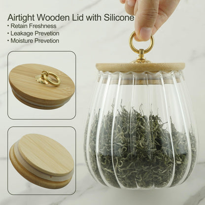 LUATSDAR Clear Glass Jar Coffee Canister, Cookie Candy Jar Sugar Container with Airtight Bamboo Lid, 23 FL OZ Kitchen Food Storage Container for Pantry, Flour, Pasta, Cereal, Beans, Spice, Oval