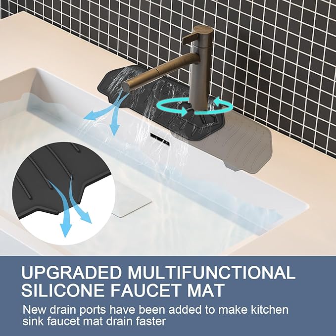 Sink Drain Mat Behind Faucet, Unilateral Faucet Guard Draining Mat, 90°