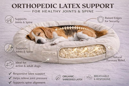Round Dog Bed – Natural Canvas, Removable Washable Cover, Raw Cotton or Latex Fill, Hypoallergenic Non-Toxic, Made in USA (Natural, Medium, Soft Comfort – Organic Latex)