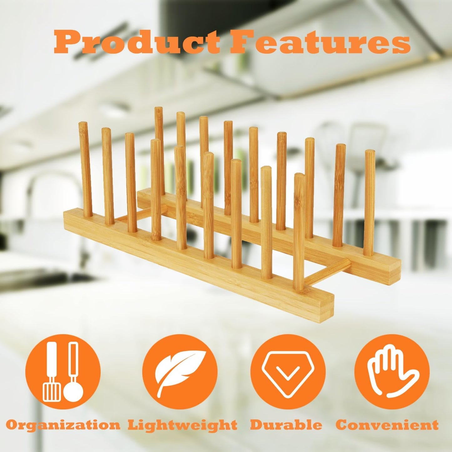 Yuixoseu 4 Pcs Bamboo Wooden Dish Drying Rack, Plate Organizer for Cabinet Space Saver and Kitchen Counter, Cutting Board Organizer for Pot Lid, Bowl, Cup, Book and More