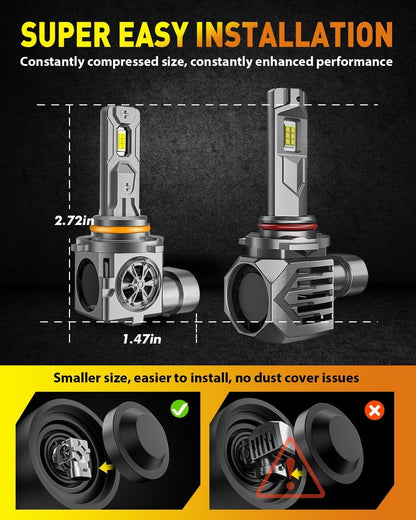Termitor H11/H9 Bulbs, 60000LM, 6500K Cool White, Canbus Ready, 85000+ Hours Life, Pack of 2