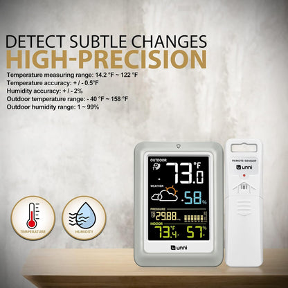 Indoor Outdoor Thermometer Wireless Weather Stations, with 330ft Range Sensor and Adjustable Brightness Inside Outside Temperature Humidity Monitor (Multi)