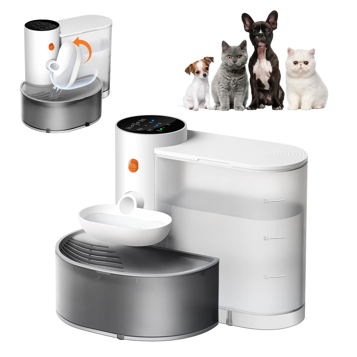 Potaroma Smart Wireless Pet Water Fountain, No Filter, 3.5L Large Capacity, Rechargeable Automatic Water Dispenser for Cats and Small Dogs, Wastewater Separation Always Fresh Water