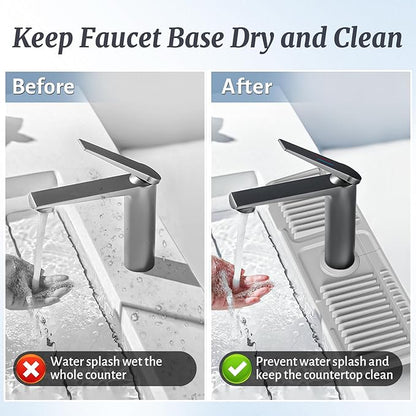 PoYang 17.7 inch Faucet Mat for Kitchen Sink Splash Guard, 7° Slope Silicone