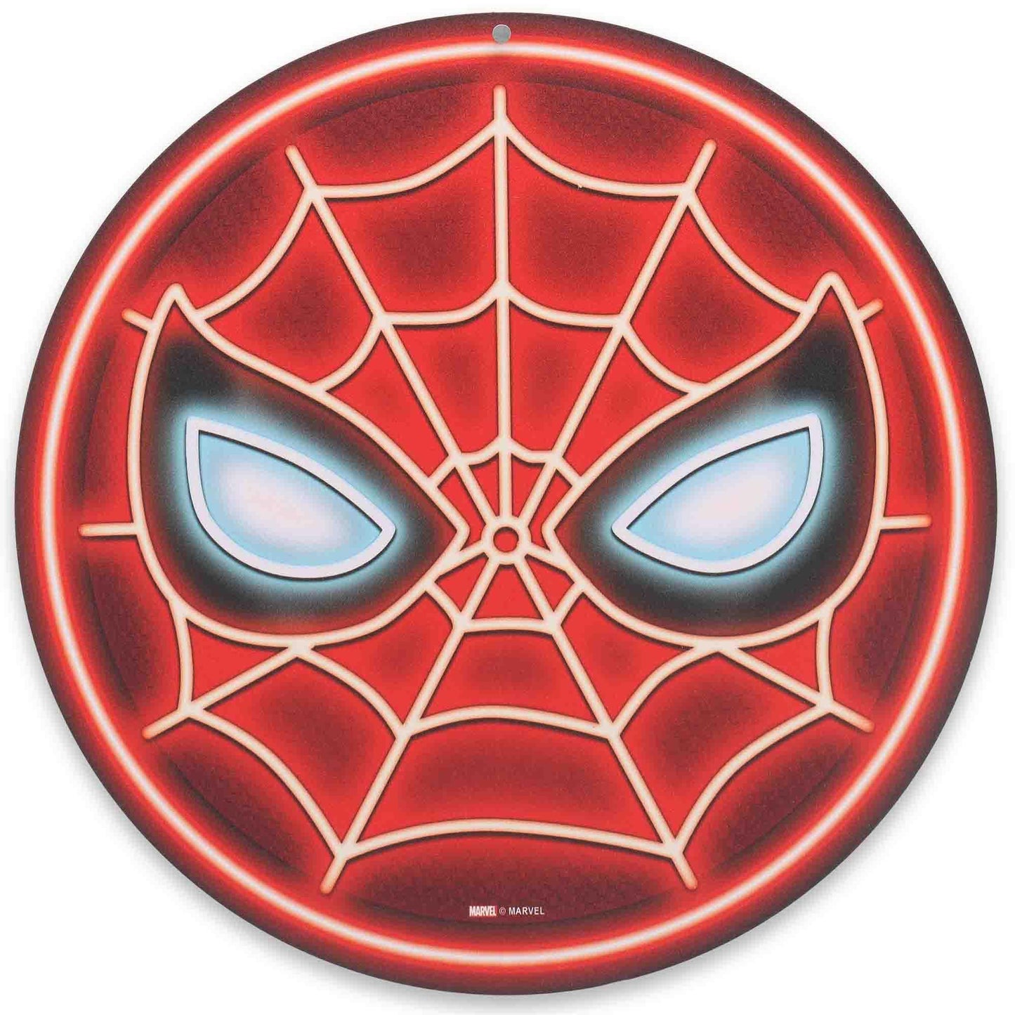 Open Road Brands Marvel Spider-Man Mask Round Metal Sign - Fun Spider-Man Wall Decor for Man Cave or Movie Room