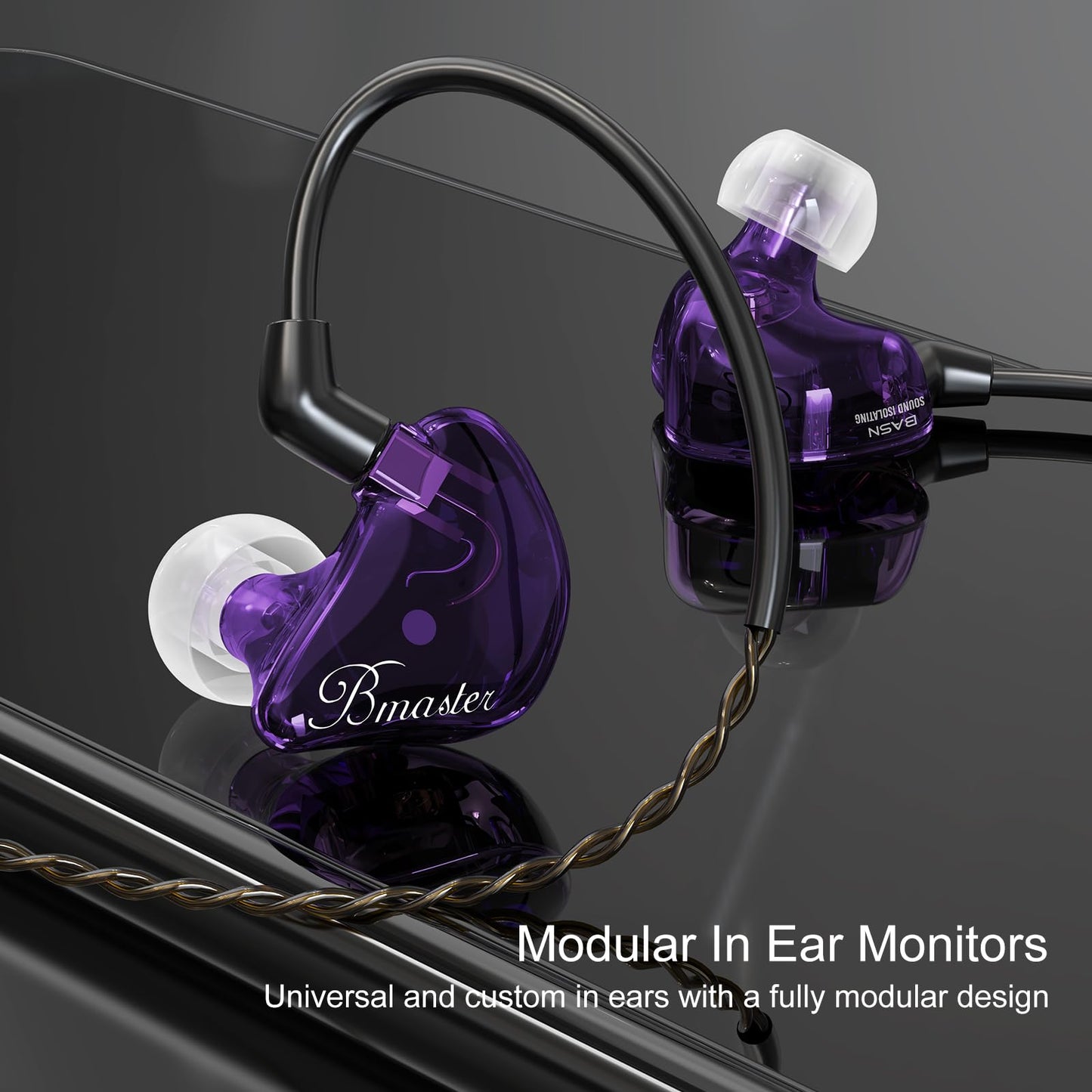 BASN Triple Driver in Ear Monitors Bmaster in-Ear Headphones with Silver-Plated MMCX Cable Ideal Earphones for Musicians Sound Engineers and DJs (Violet)