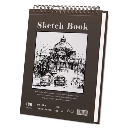 Fuxi 9" x 12" Sketch Book, Top Spiral Bound Sketch Pad, 100 Sheets 68lb/100gsm Acid-Free Drawing Paper, Art Sketchbook for Drawing Pad for Kids Artists & Beginners Professional Art Supplies for Adults