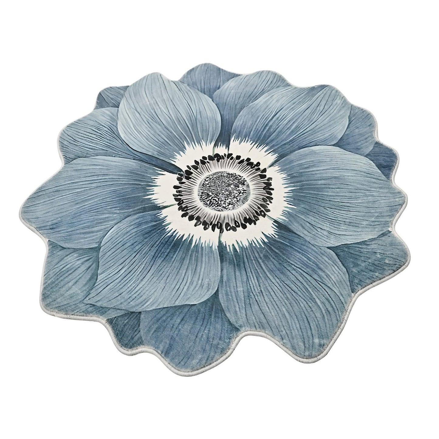 Flower Rug 32” Round Area Rugs Cute Plush Flower Shaped Rug Circle Non Slip Water Absorption Doormat for Bedroom Bedside Living Room Bathroom Kitchen Floor Mat, Blue Lotus (Blue Lotus, LHD32)