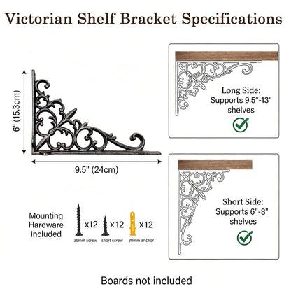 Z Metnal Decorative Shelf Brackets, 6 x 9 inch , Cast Wrought Iron Metal Mailbox Bracket, Wall Decor, Modern Shelving Bracket for DIY Floating Shelves, 4 Pack