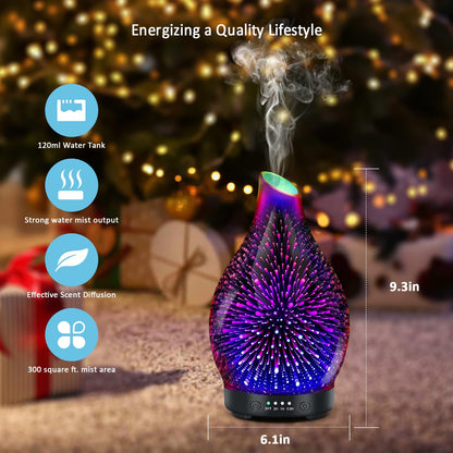 Essential Oil Diffuser 120ML Glass Ultrasonic Aromatherapy Oil Diffuser-Aroma Humidifier Glass Diffuser,7 Color Changing Light Waterless Auto-Off-Ultra-Quiet for Sleeping Yoga Home Office and Spa