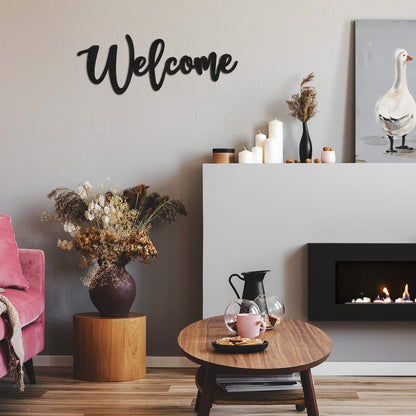 Jetec Wood Cutout Welcome Sign Welcome Wall Decor Word Wood Art Sign for Front Door Rustic Home Gallery Wall Decorations 15.7 x 6 Inches(Black)