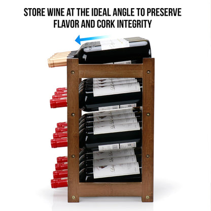 Thalomely Bamboo Wine Rack, 4-Tier 16 Bottles Wine Storage Cabinet Shelf, Easy-Assembly Freestanding Bamboo Wine Racks Countertop for Kitchen Pantry Dining Room Bar, Walnut