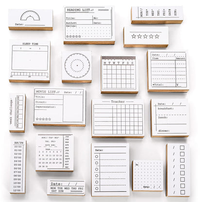 Tosnail 18 Pieces Wood Journal Stamps, Decorative Rubber Stamp Set, Calendar Planner Stamps, Scrapbook Stencils for to Do List, Tasks, Diary, Planner, Letters, Scrapbook, Cards, Crafts