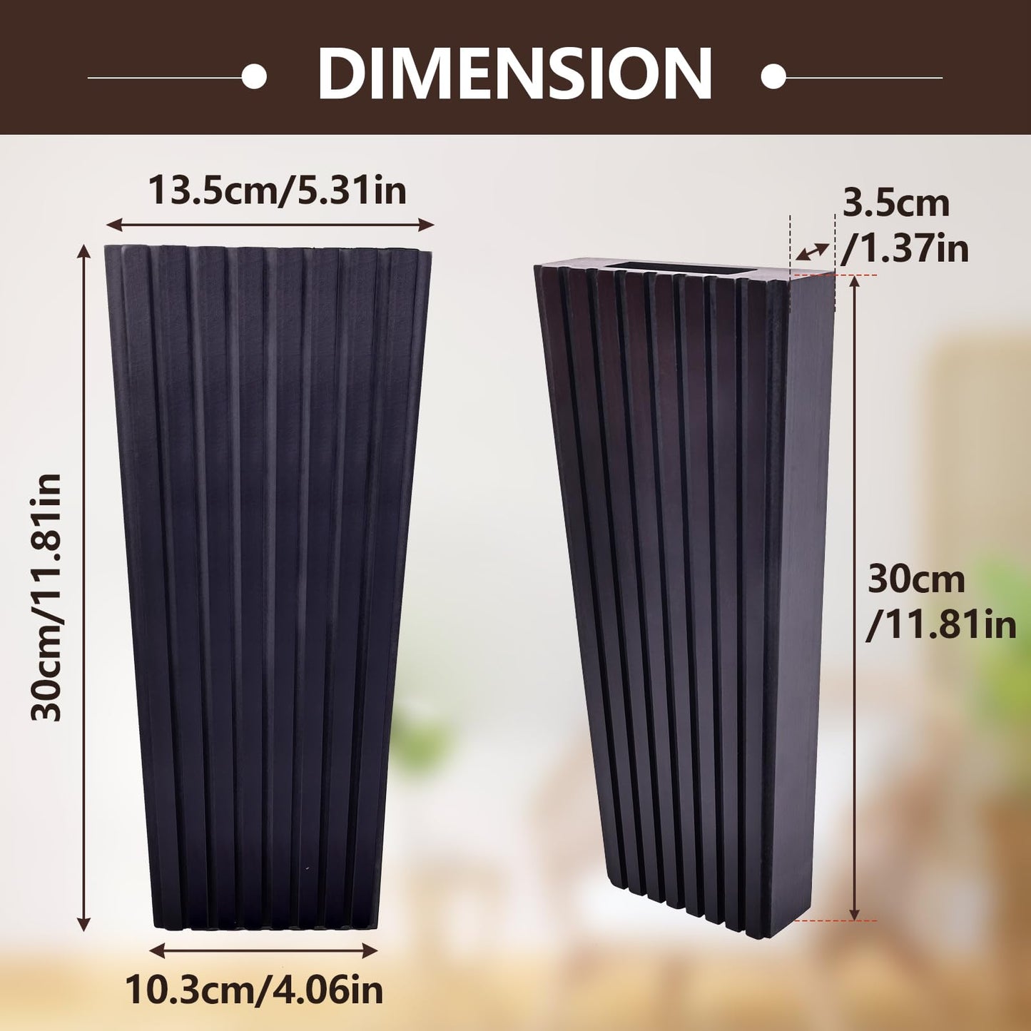 ZELURA 2PCS Wood Wall Planter for Indoor Plants, Wooden Hanging Planter for Dried Flowers and Artificial Greenery Plants,Wooden Pocket Vases,Modern Farmhouse Wood Wall Decor(Black)