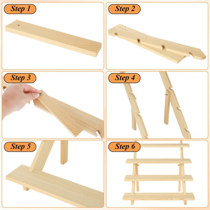 Oungy 2 Pack 4 Tier Wooden Display Stand Riser Detachable Wood Earring Display Cupcake Stands Jewelry Display for Vendors with Groove or Jewelry Cupcake Vendors Retail