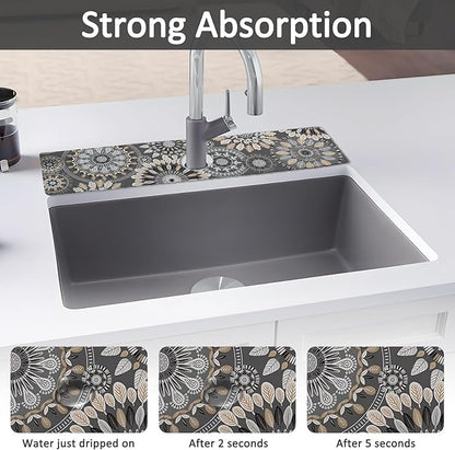 24" X 5.5" Kitchen Sink Splash Guard Faucet Mat Mandala Super Absorbent Fast