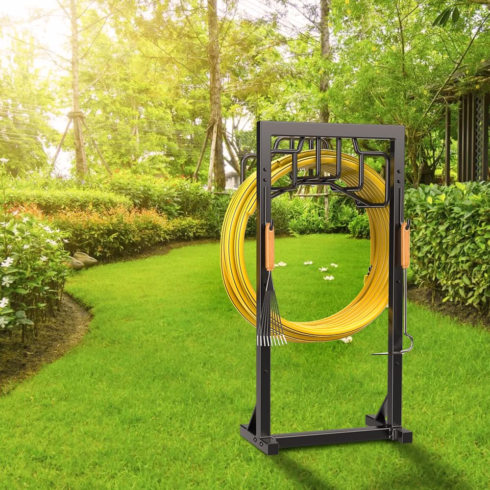 Skycarper Garden Hose Reel Holder Detachable Metal Water Hose Hanger Organizer Heavy Duty Free Standing Hose Stand,Black