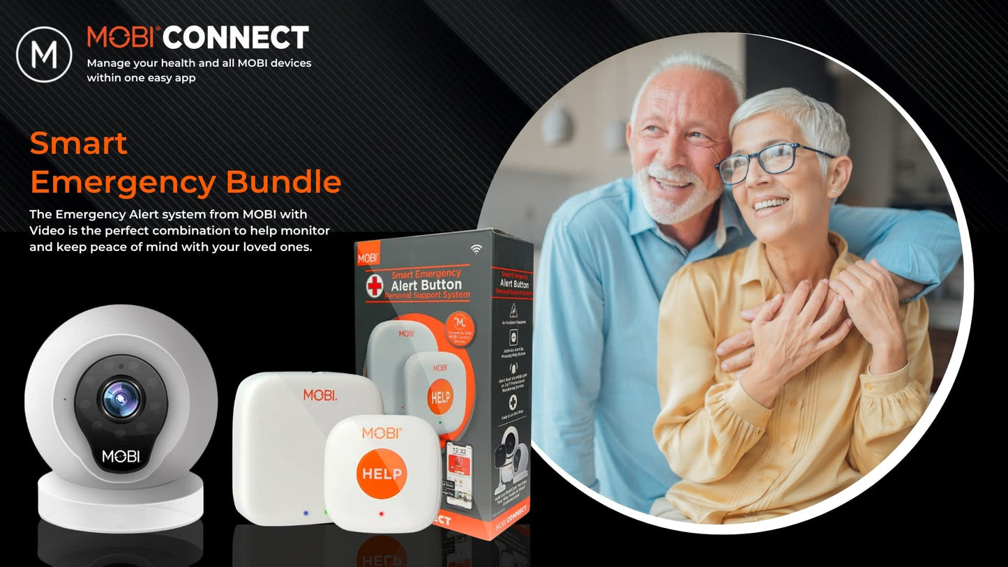 MOBI Connect Emergency Alert System Bundle, Smart Wireless Caregiver Support Monitoring System Pair with Multi-Purpose Monitor