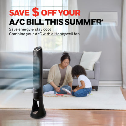 Honeywell QuietSet Whole Room Tower Fan, Oscillating Tower Fan with Remote, Black, HYF290B